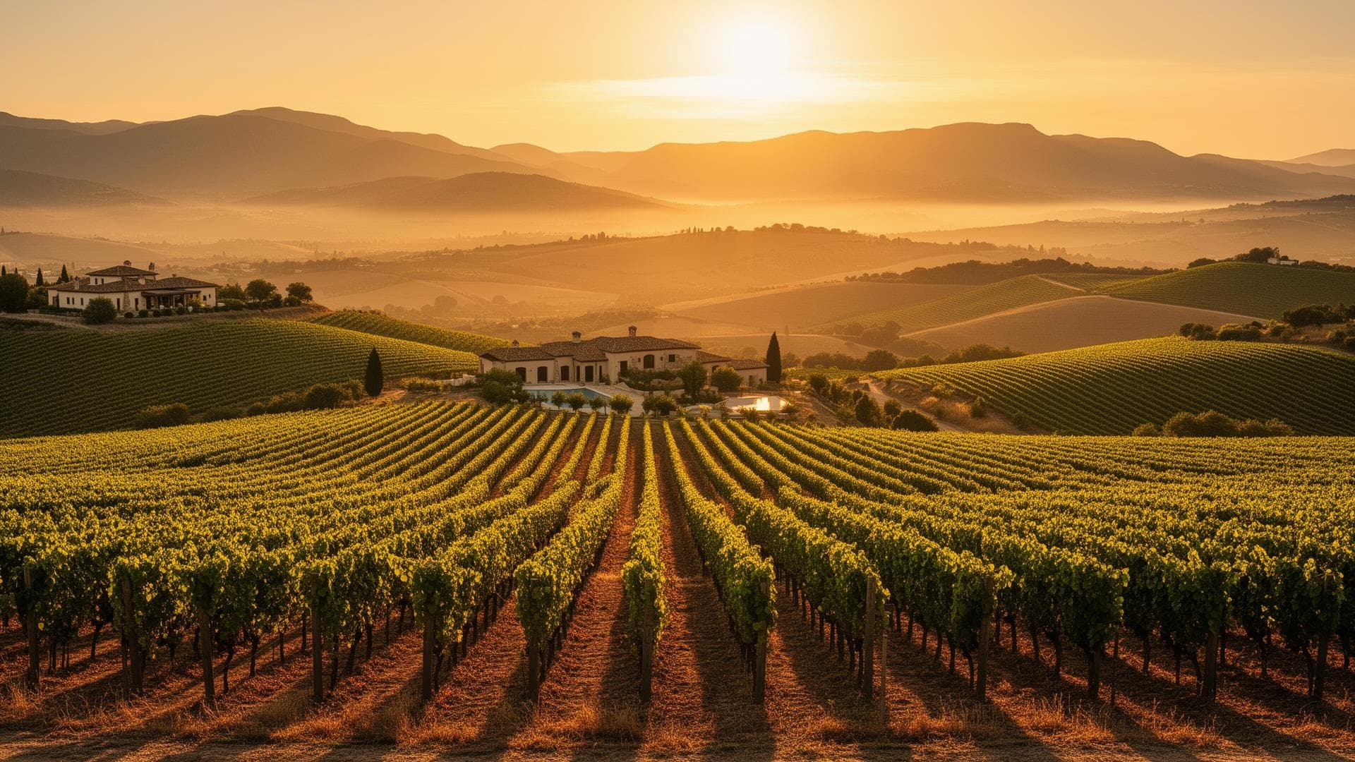 Spanish vineyard at sunset